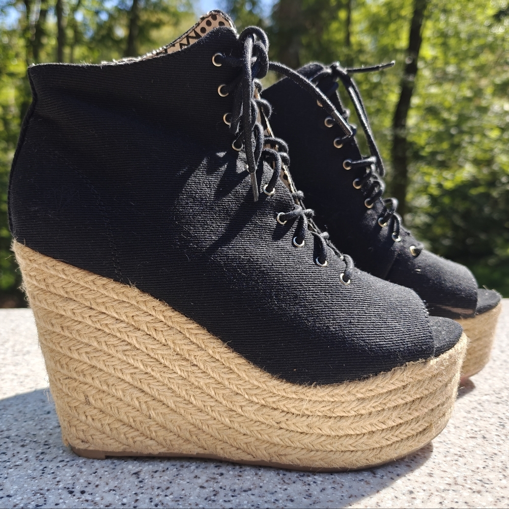 Rock & Candy Black Wedge Espadrille Boots